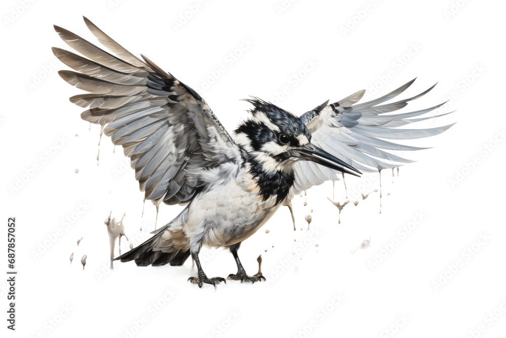 Obraz premium Animal Endemic Wonder Meets Pied Kingfisher on a White or Clear Surface PNG Transparent Background