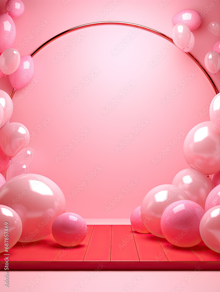 Luxury circle rounded with balloons on pink background AI Generative Luxury circle rounded with balloons on pink background AI Generative