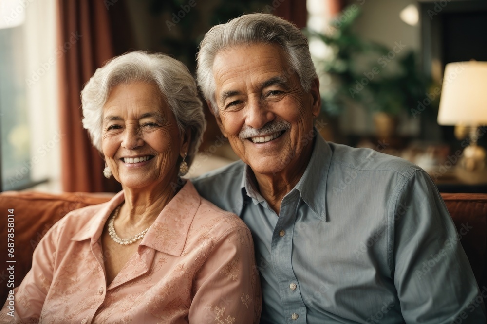 A Loving Senior Couple Embracing Life's Joys, Sharing Warmth and Affection while Relaxing on Their Cozy Living Room Sofa A Loving Senior Couple Embracing Life's Joys, Sharing Warmth and Affection while Relaxing on Their Cozy Living Room Sofa