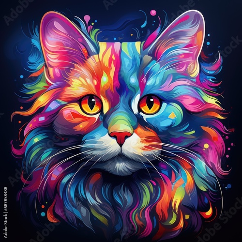 Persian cat The bright and vivid palette adds a sense of playfulness to the artwork, and the cat's confident posture and the whimsical glasses convey a sense of charm.