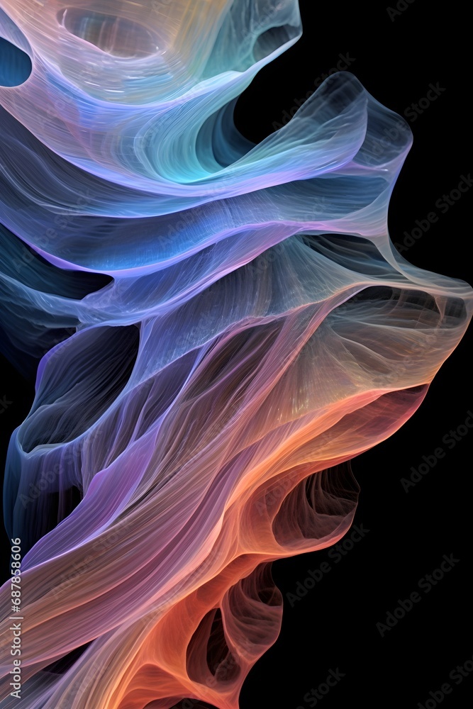 Obraz premium Multi colored rainbow red, purple, blue delicate smoke waves on black background HD Wallpaper