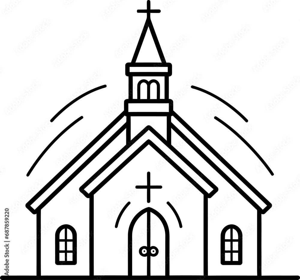 Church silhouette icon in black color. Vector template.