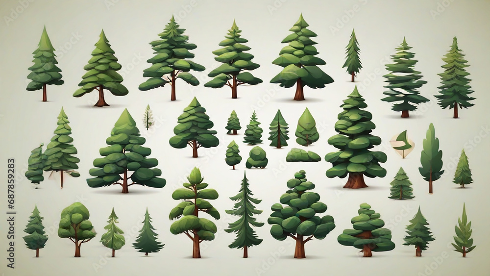 Obraz premium Pine tree set. Set of pine trees. Vector illustration.