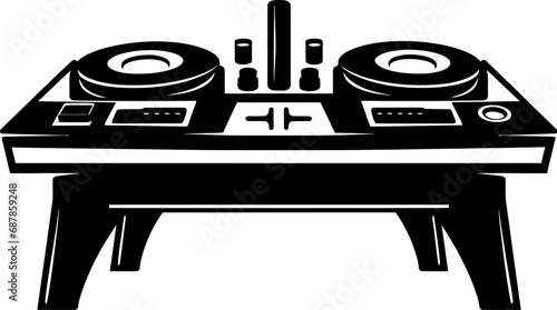 Dj table silhouette icon in black color. Vector template.