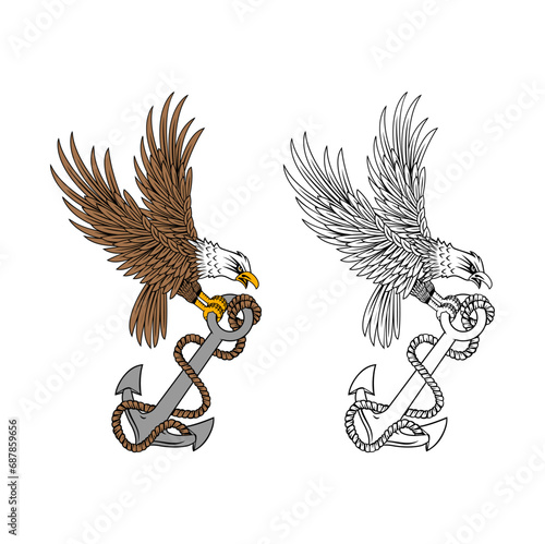 Eagle and Anchor Design Illustration vector eps format , suitable for your design needs, logo, illustration, animation, etc. photo