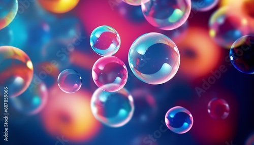 colorful soap bubbles floating in the air. flying bubbles on a colorful background