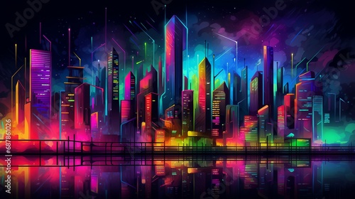 Abstract Neon Cityscape Party  New Year  Generative Ai