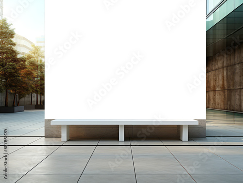 Modern billboard mockup on a sunny day with a clear sky and office buildings. Visual marketing concept. Generative AI