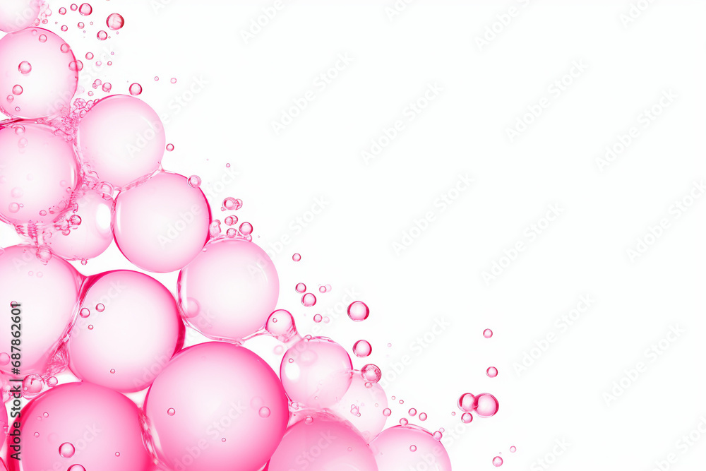 Bubble Bliss: Transparent Pink Water Bubbles on White Background for Wellness Symbolism