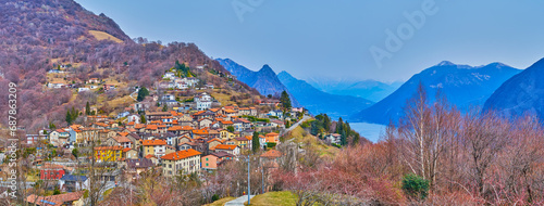 The village of Bre panorama, Monte Bre, Switzerland © efesenko