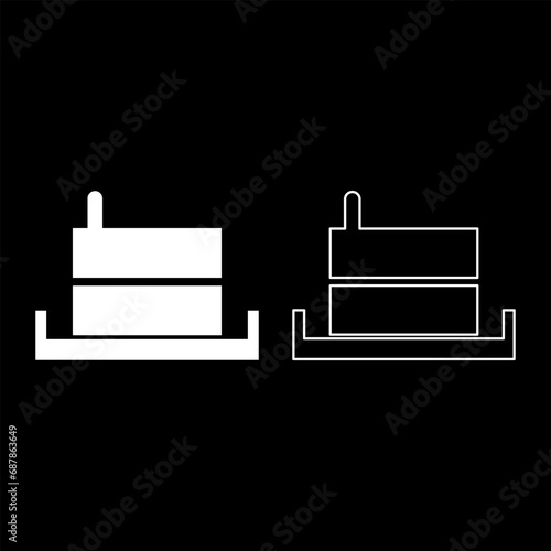 Millstone manual old stone mill flour production grinding grain with handle holder set icon white color vector illustration image solid fill outline contour line thin flat style