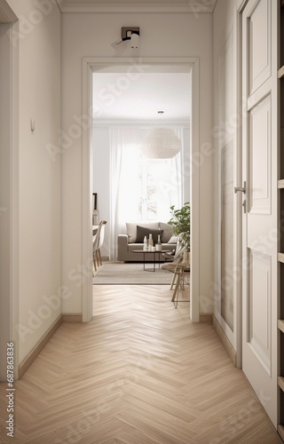 style of scandinavian, corridor with door