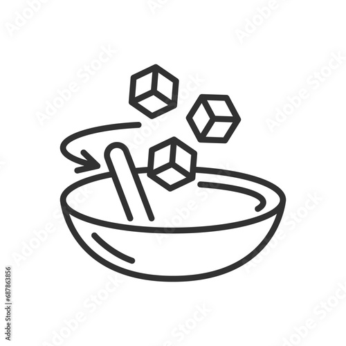 Cooking, linear icon, add sugar and stir. Line with editable stroke