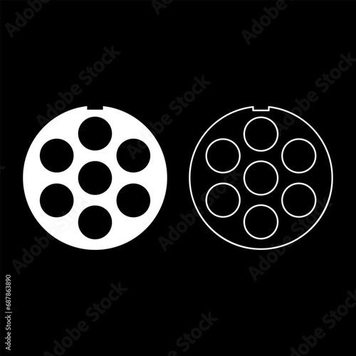 Grate for meat grinder plate mincer device for growing shallow of meat lattice sieve set icon white color vector illustration image solid fill outline contour line thin flat style