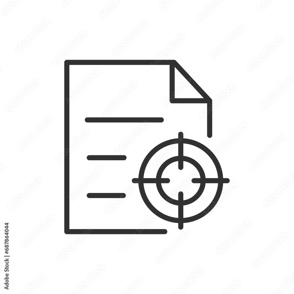 Document and target, linear icon. Line with editable stroke Document and target, linear icon. Line with editable stroke