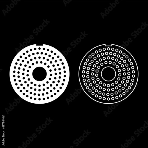 Grate for meat grinder plate mincer device for growing shallow of meat lattice sieve set icon white color vector illustration image solid fill outline contour line thin flat style