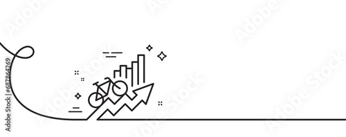 Training results line icon. Continuous one line with curl. Bicycle ride chart sign. Cyclist statistics symbol. Training results single outline ribbon. Loop curve pattern. Vector