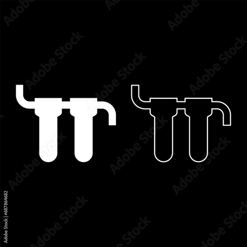Water filters to purify drinking set icon white color vector illustration image solid fill outline contour line thin flat style