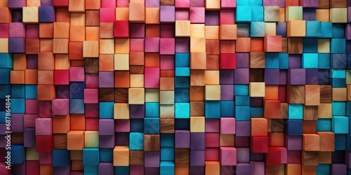 Abstract block stack wooden 3d cubes, colorful wood texture for backdrop photo