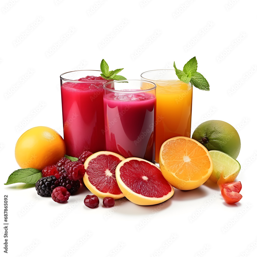 Different tasty juices and fresh ingredients on white background. Different tasty juices and fresh ingredients on white background.