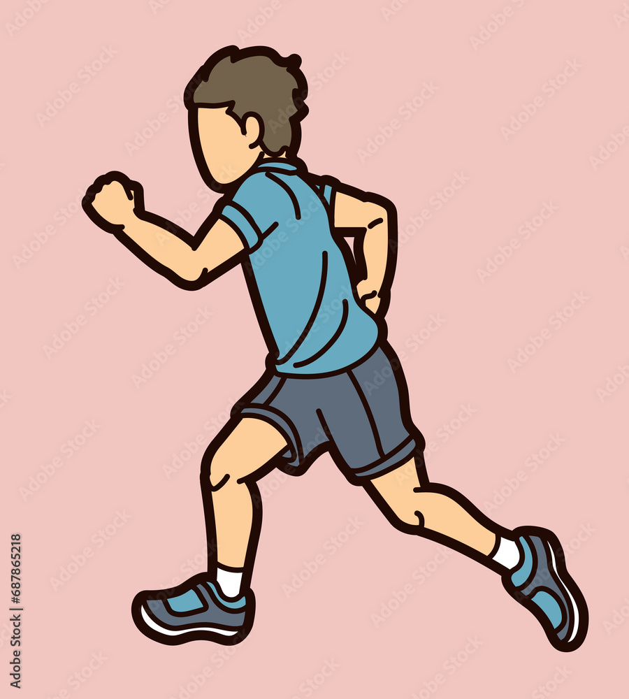 Fototapeta premium A Boy Running Action Movement Cartoon Sport Graphic Vector