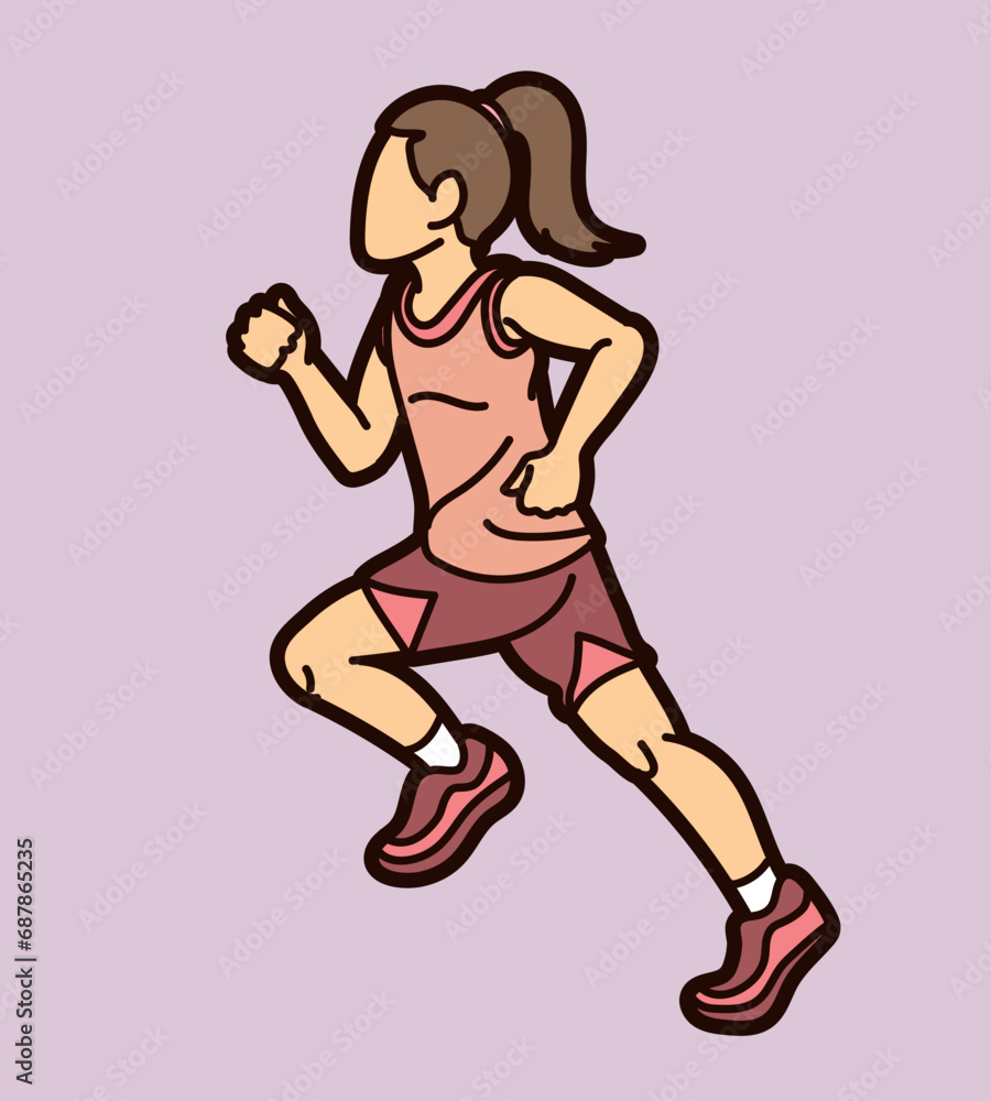 A Girl Running Action Movement Cartoon Sport Graphic Vector