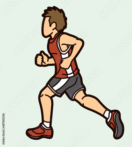A Boy Running Action Movement Cartoon Sport Graphic Vector