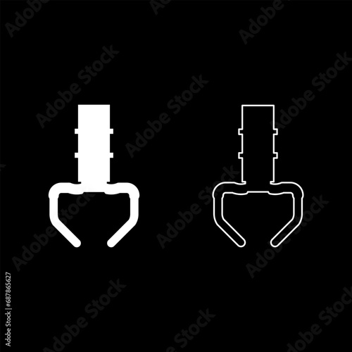 Prize toy manipulator iron hook crane claw picker set icon white color vector illustration image solid fill outline contour line thin flat style