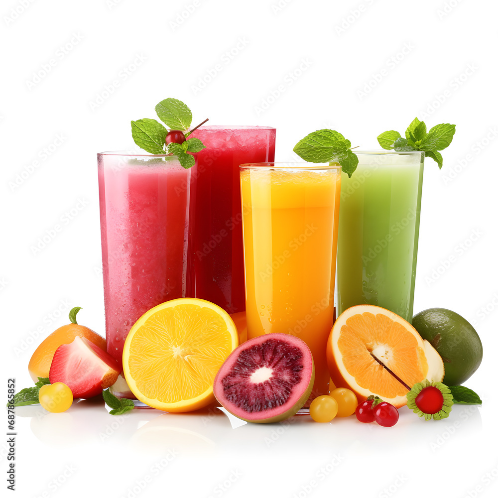 Different tasty juices and fresh ingredients on white background. Different tasty juices and fresh ingredients on white background.