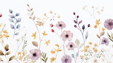 Dainty Abstract flower Bright and cute colors pattern, simple, neutral flowers on white background Seamless pattern of elegant, dainty, neutral watercolor floral for fabric, home decor, and wrapping