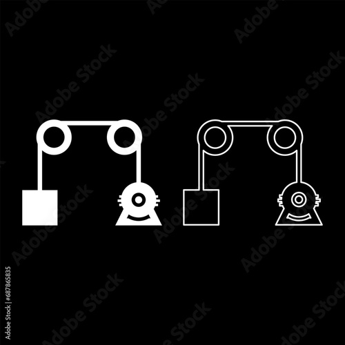 Gravity engine set icon white color vector illustration image solid fill outline contour line thin flat style