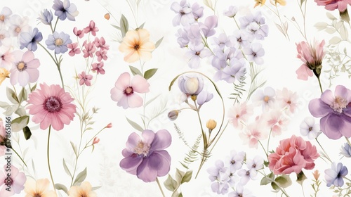 Dainty Abstract flower Bright and cute colors pattern, simple, neutral flowers on white background Seamless pattern of elegant, dainty, neutral watercolor floral for fabric, home decor, and wrapping #687865866