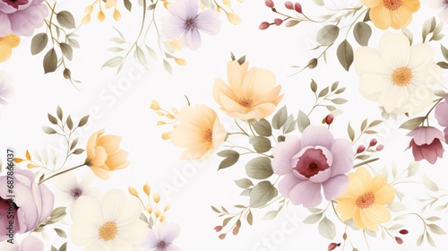Dainty Abstract flower Bright and cute colors pattern  simple  neutral flowers on white background Seamless pattern of elegant  dainty  neutral watercolor floral for fabric  home decor  and wrapping