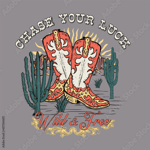 Western tee graphic with cowboy boots