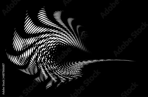 Dotted white twisted radial border with overlaid blackened radii. Vector. For logos, trademarks, emblems. Space for copy text. photo