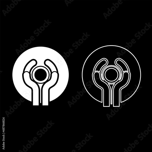 Pottery craft art workshop concept potter sculpts clay pot on potter's wheel use hand arm ceramist idea set icon white color vector illustration image solid fill outline contour line thin flat style