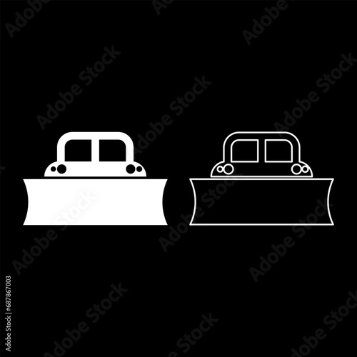 Snowblower snow clear machine snowplow truck plough clearing vehicle equipped seasons transport winter highway service equipment clean set icon white color vector illustration image solid fill 