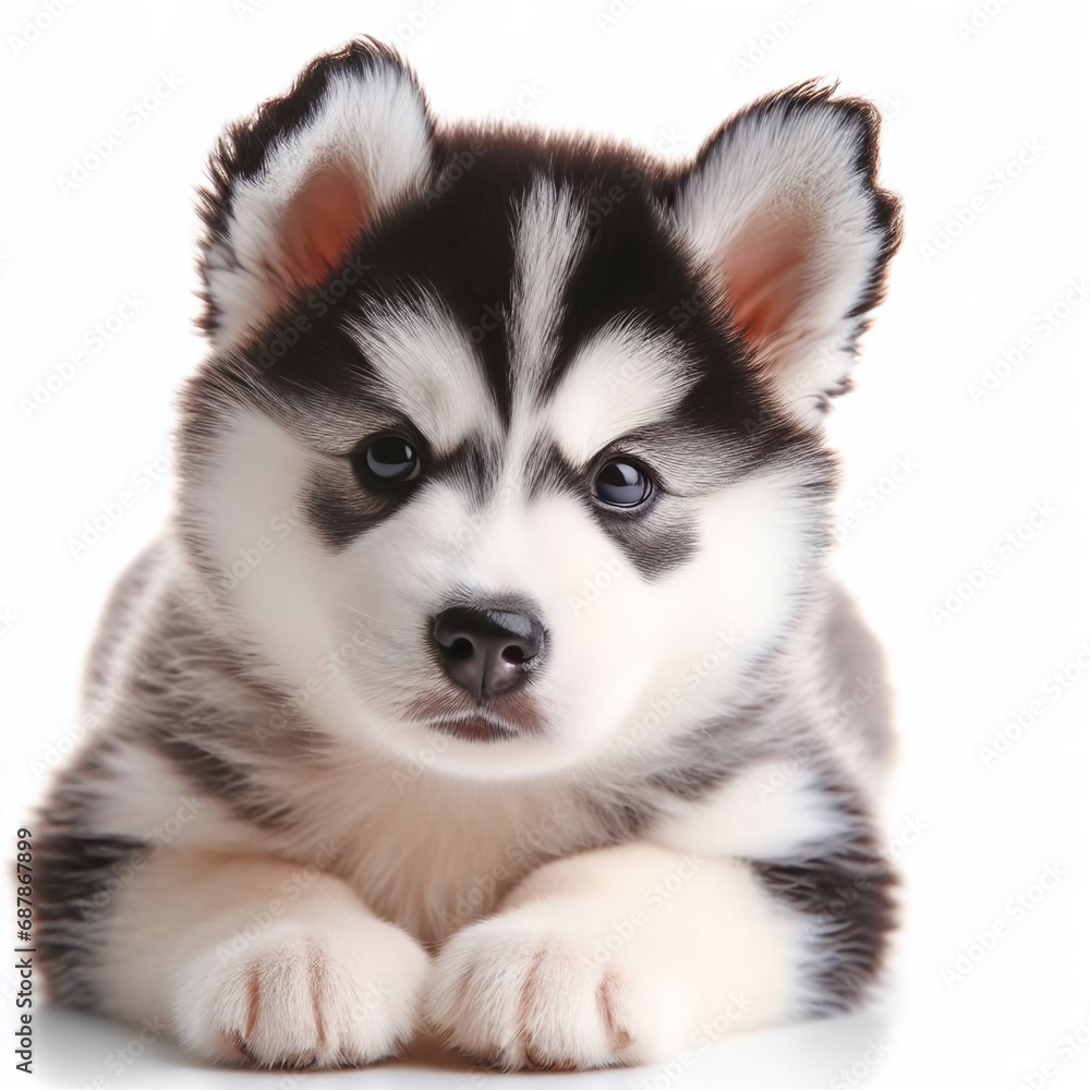 Baby siberian husky dog ​​puppy on a white background