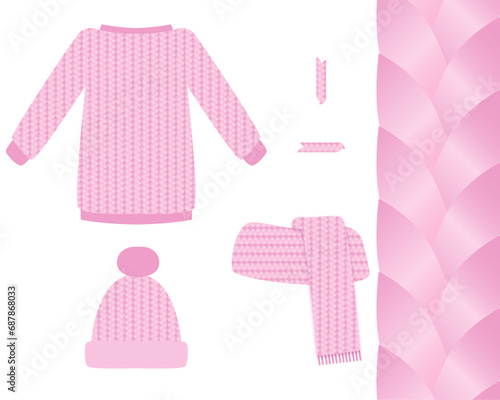 ニット模様の服と帽子とマフラー