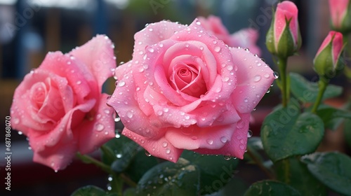 Rose is a common plant and is found in almost every garden. They are known as garden roses. Dew Drops on flower.