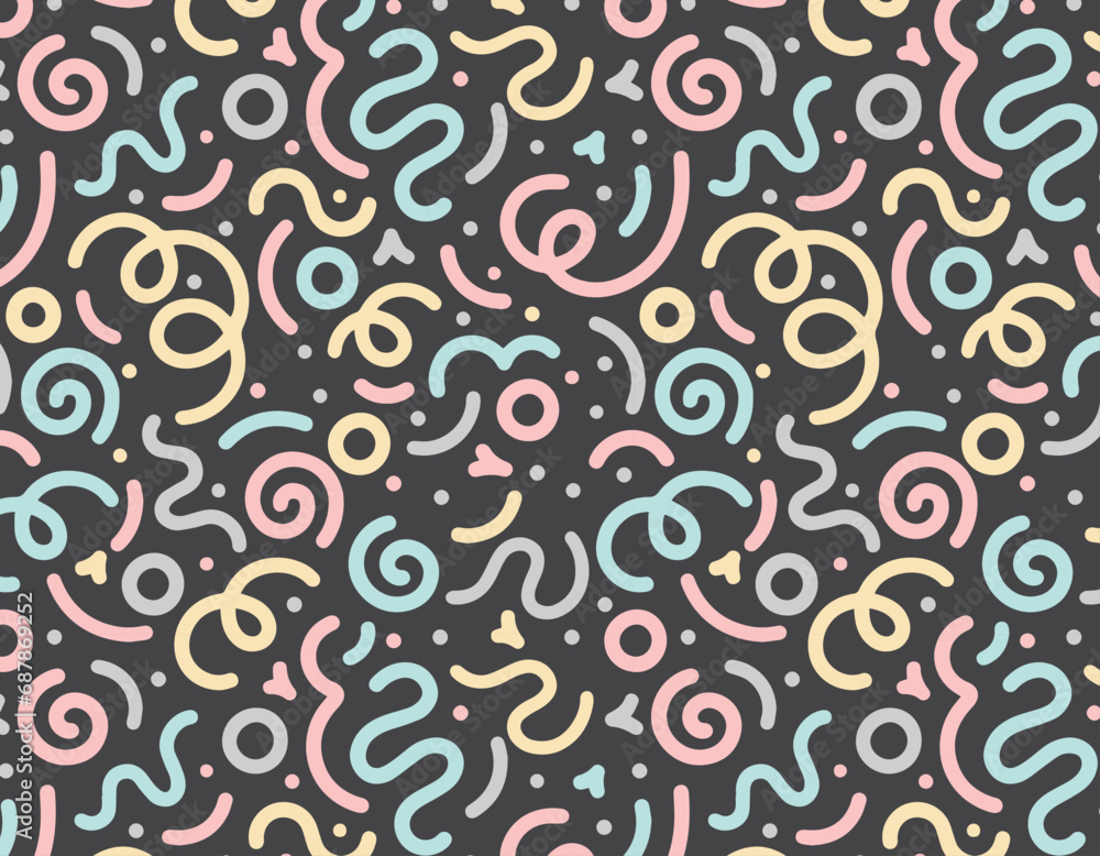Abstract doodle design with hand drawn colorful shapes and lines. Simple childish scribble background with bright cute elements. Fun minimal pattern. Contemporary trendy vector backdrop Abstract doodle design with hand drawn colorful shapes and lines. Simple childish scribble background with bright cute elements. Fun minimal pattern. Contemporary trendy vector backdrop
