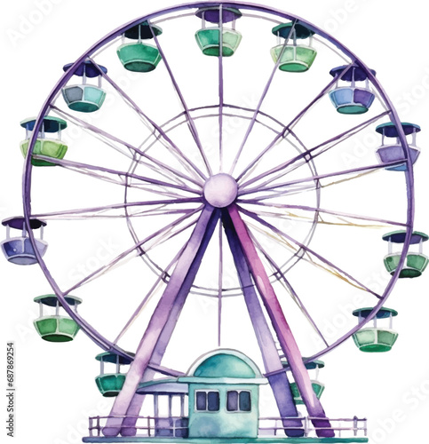 Watercolor ferris wheel on white background