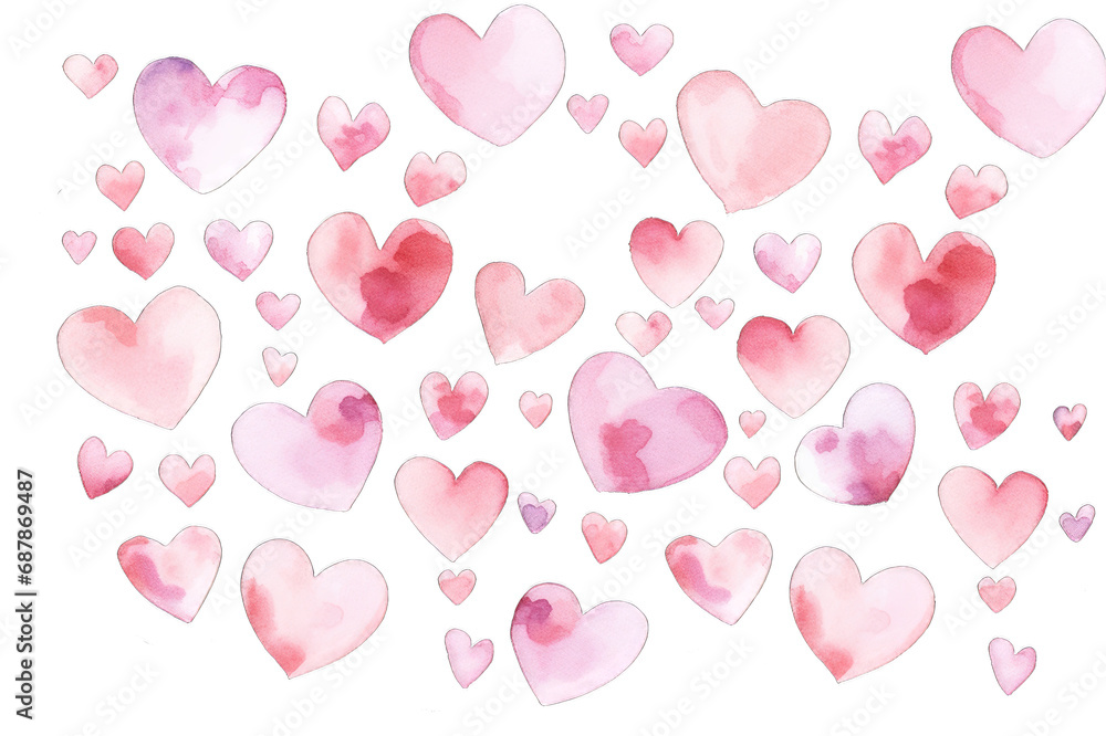 Heart watercolor. Set of watercolor seamless pattern hearts isolated on transparent background. Different size hearts pattern