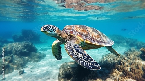 Sea turtles swims underwater. Underwater sea turtles. Sea turtles underwater scene. Sea turtle underwater closeup