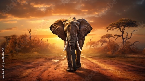 African Elephant in the Savanna at Sunset generated by AI tool