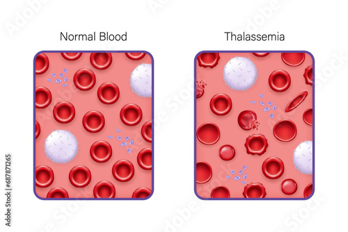 Comparison between normal blood and thalassemia vector. blood smear. Medical education. 