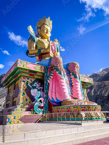 Huge Buddha statue at Deskit Gompa in Ladakh's Nubra Valley photo