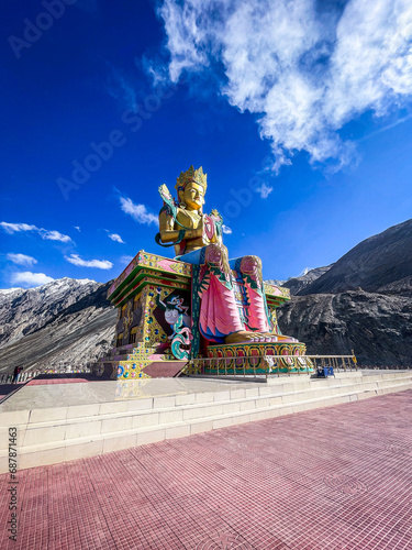 Huge Buddha statue at Deskit Gompa in Ladakh's Nubra Valley photo