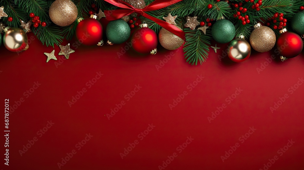 Christmas gift box and space for greetings text. Flat lay Christmas gift box and space for greetings text. Flat lay