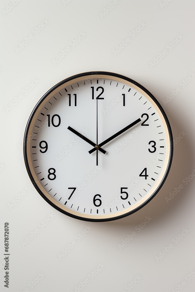 Big beautiful stylish clock hanging on light background, space for text Big beautiful stylish clock hanging on light background, space for text